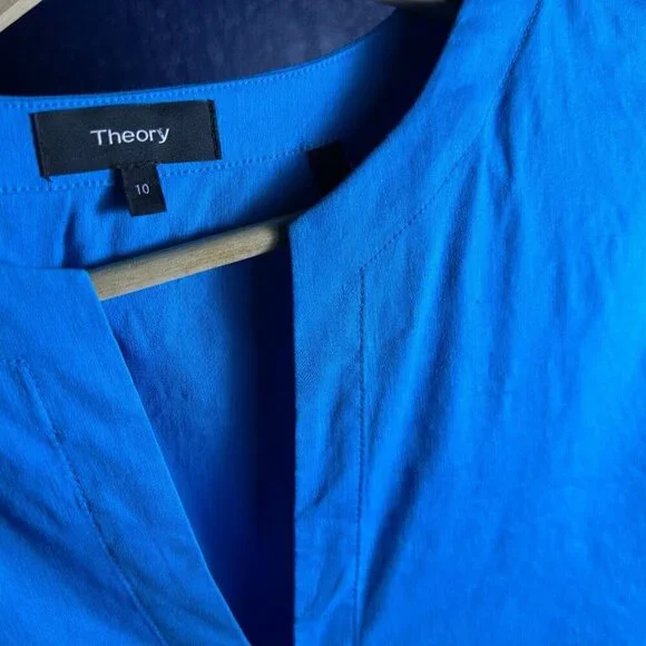 Theory Saturina Linen-Blend Shift Dress 10 Splitneck Waist patch pockets Casual - Picture 10 of 11